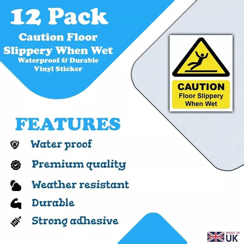 12 Pack - Caution Floor Slippery When Wet Vinyl Sticker