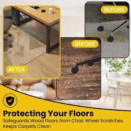 VASUHOME Tempered Glass Chair Mat with Lip (45" x 53") – Heavy Duty Floor Protector for High-Pile Carpet & Hardwood – 1200LBS Weight Capacity, Scratch Resistant – 12 Anti-Slip Pads Included