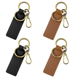 4 PCS Leather Key Chains Leather Key Ring Car Key Chain Holder for Women and Men Brown, Black Keychain for Key Fob, Black and Brown, 5.1*1.2 inches