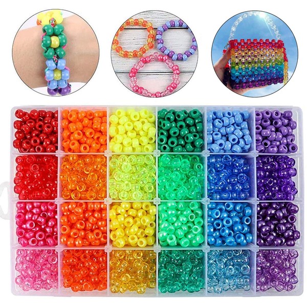 Quefe 2880pcs Pony Beads Kit Rainbow Beads Plastic Bead for