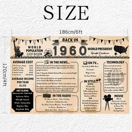 Back in 1960 Backdrop Large Wall Banner, Retro Style Happy 65th Birthday Wedding Anniversary Class Reunion Poster Background for Men Women Party Decorations Supplies