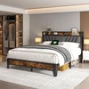 Homkdom Full Size Bed Frame, Upholstered Storage Headboard and Charging