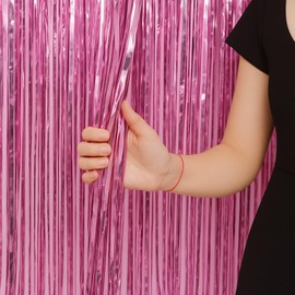 CamareR 2 Pack Foil Backdrop,Photo Backdrop,Pink Fringe Backdrop,Curtains,Foil Fringe Curtain,Backdrops for Photography,Galentines Day Wedding,Easter,Christmas,Gender Reveal,Valentines Decorations