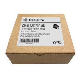 MediaPro Blank CD - Professional Grade Vinyl CD-R with White Inkjet Printable Center and Black Recording Surface - 25 Pack