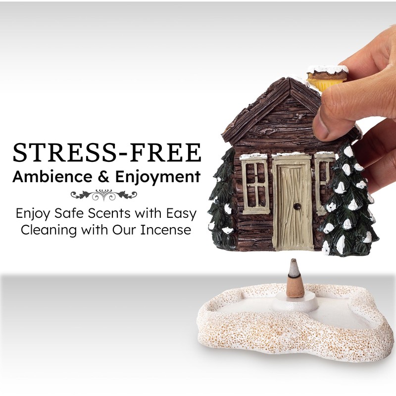 Anbar Backflow Incense Cone Burner Log Cabin, Gingerbread House, Christmas,
