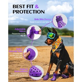 Dog Shoes for Hot Pavement - Dog Boots for Small & Medium & Large Dogs, Dog Boots Paw Protectors, Easy ON & OFF, Non-slip, Waterproof, Easy-Clean Dog Booties for Beach and Snow (Purple, L)