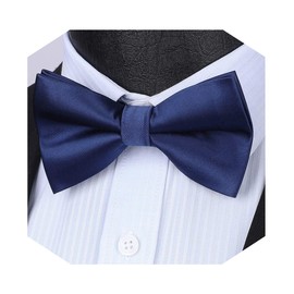 HISDERN Men's Bow Tie, Dot, Checked, Paisley, Adult, Floral Pattern, Plain, Glossy, Hook Type, Easy to Put on and Take Off, Wedding, Party, Choose Color, 03 blue (solid)