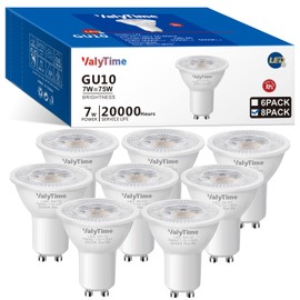Valytime GU10 LED Bulbs 7W Day White 5000K (50W -60W-75W Equivalent) GU10 Shape Halogen Replacement Bulb 38° 120V 650Lm Non-dimmable for Track Spot Lighting Indoor Recessed,8 Pack