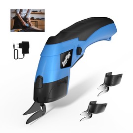 Cordless Electric Fabric Scissors, Lightweight and Portable, 3.6 V Universal Cutter with Safety Lock and 2 Cutting Blades, Power Cutter for Leather/Paper/Carpet/Cardboard (Blue)