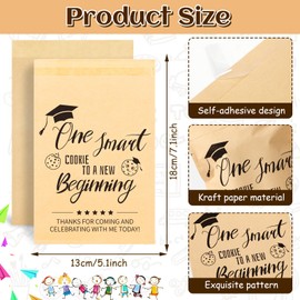 DECYOOL 80Pcs Class of 2025 Graduation Cookie Bags Self-Adhesive Cookie Treat Bag One Smart Paper Bags Kraft Grad Snack Goodie Bag for Graduation Party Supplies