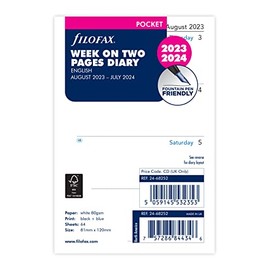 Filofax Pocket Week on Two Pages Mid Year Diary August 23 - July 24, White