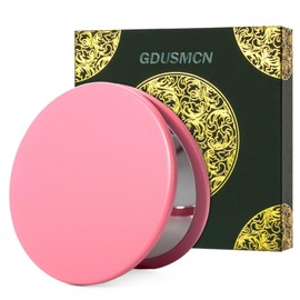 GDUSMCN Vintage Bronze Compact Pocket Mirror, 2X Magnifying Double‑Sided Makeup Mirror, One‑Piece Stamped Metal Hand Mirror with Premium Gift Box, Daily Travel Bags, Mirrors, and Ladies' Gifts(Pink)