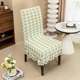 Heskbirg Dining Chair Covers with Skirt, Chair Covers for Dining Room Set of 4,Blue Bird Plaid Durable High Elastic Stretchable Easy Fit Universal Furniture Protector for Dining Room, Hotel, Ceremony