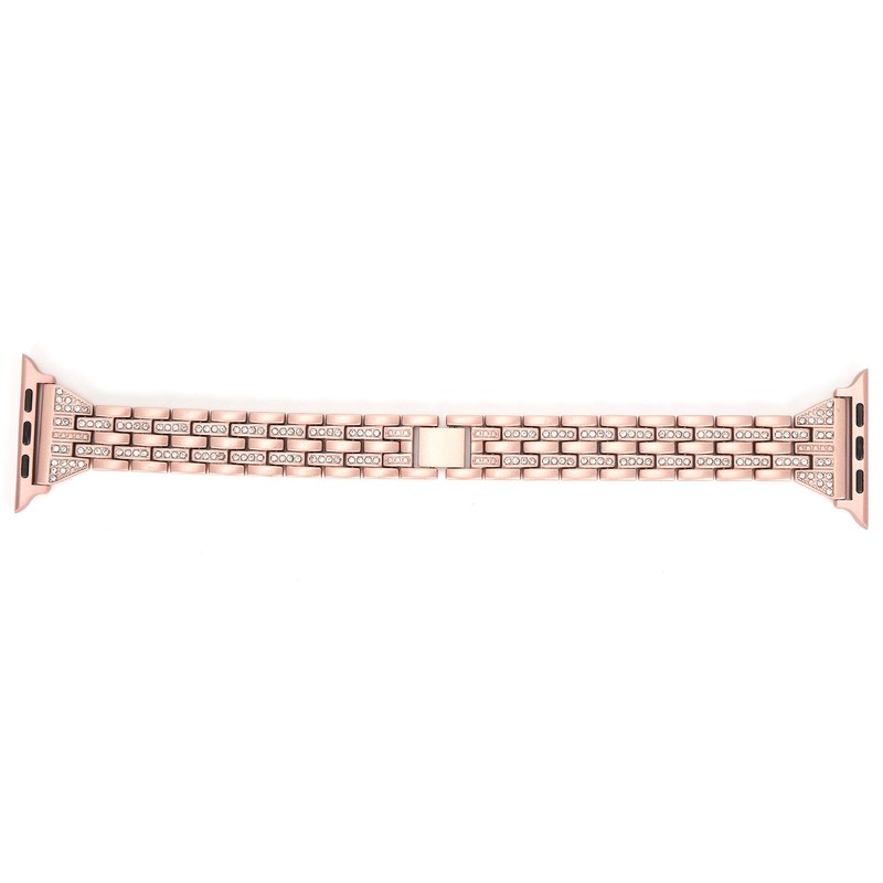 Watch Band Double Rows RhinestonesStudded Replacement Metal Strap for IOS