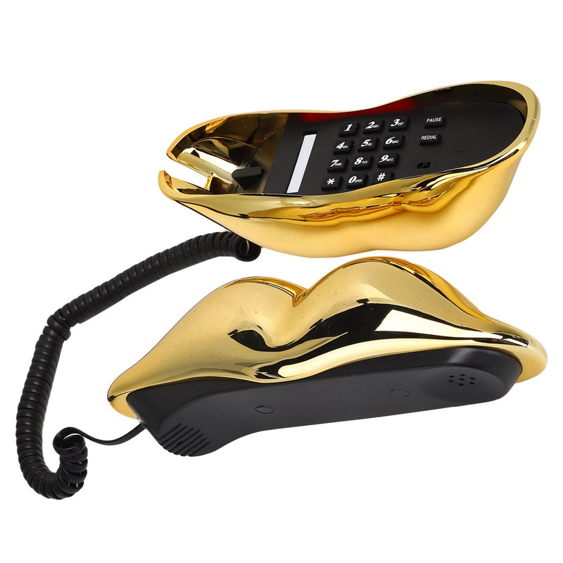 Electroplating Golden Lip Shape Telephone with Telephone Line for Home