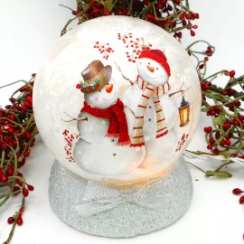 Stony Creek Decorative Glass Light Snowmen Friends Holly Lantern 5" Ball ELL55B