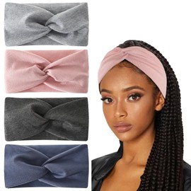 Lofez Women's Headband - Pack of 4 Soft & Elastic Cotton Headband - Wide Non-Slip Headband for Sports, Yoga, Fitness & Everyday Use