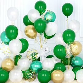 Green Gold Balloons, Ousuga 30 pcs 12 Inch Dark Green Pearl White Metallic Green Gold Confetti Latex Balloons Set for Girls Women Birthday Wedding Baby Shower Baptism Anniversary Party Decorations
