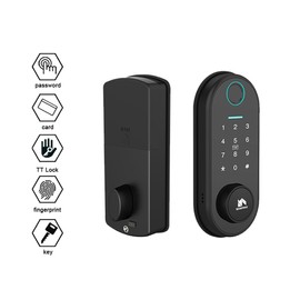 Smart Lock for Front Door, Keyless Entry Deadbolt, Fingerprint Lock with Keypad, Keys, Cards, App Control, Auto Lock, Easy Installation, Black