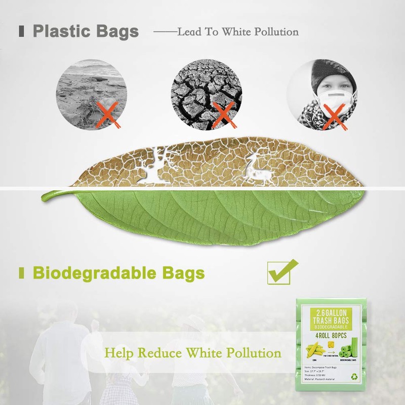 Bathroom Trash Bags Black 2.6 Gal 80cts, Compostable Small Trash