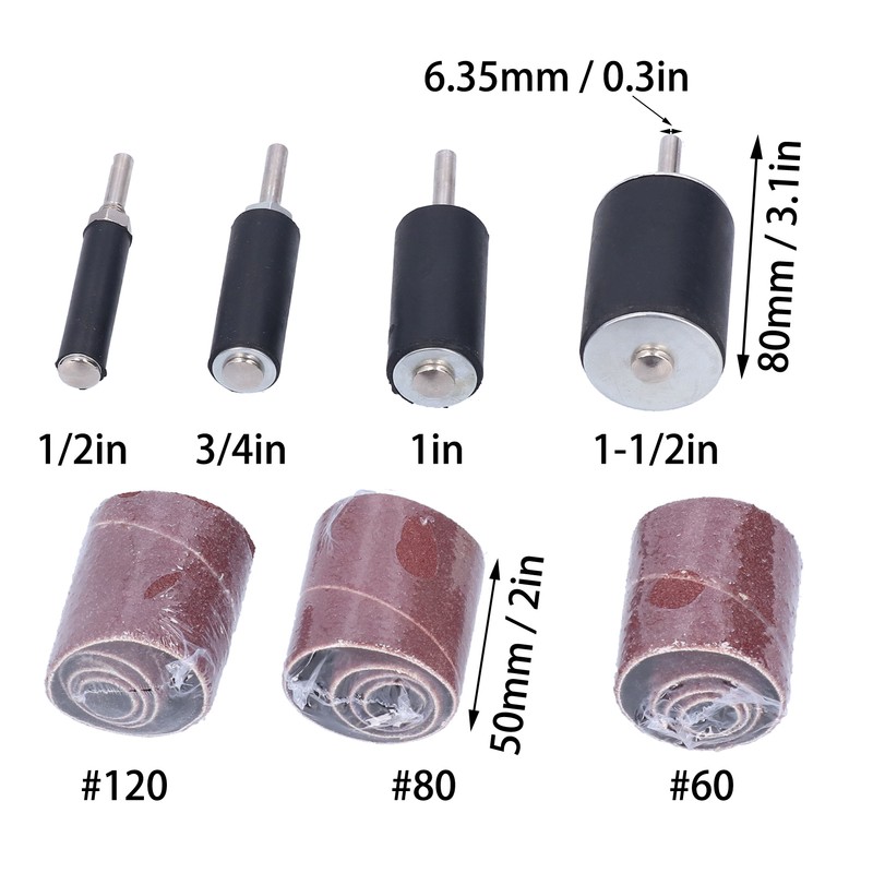 16Pcs Drum Sander 60 80 120 Grits Rust Removal Polishing