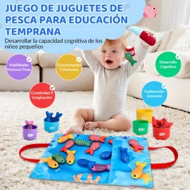 Juego de Pesca Montessori HomeChi 22 Piezas Niños 1-3 Años con Caña y Tapete                                                                          