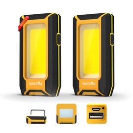 WARSUN 2 PC LED Rechargeable Work Light, Magnetic COB Portable Worklights, 40w 1500 Lumens, Metal Hanging Hook 3 Lighting Modes, Job Site Lighting for Car Repairing, Camping,Hunting Repairing,Yellow