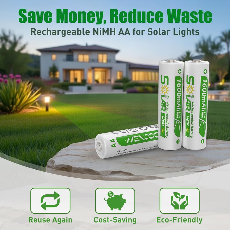 WENJOOP 8 Pack AA Rechargeable Batteries for Solar Lights