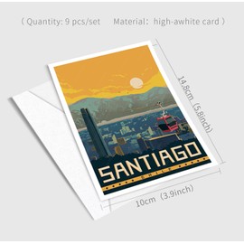 gaeaverse Santiago Chile Postcards Vintage Postcards with Envelopes 9pc/Set World Cities Greeting Cards for Business World Travel Landscape Postcard Decor Gift