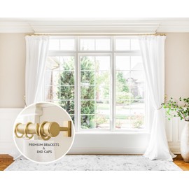 BlastHome® Non-Adjustable Luxury Curtain Rods for Windows, 1 ¼” Rod Set, 8 foot Fixed Length (Two Rods Connect for a Seamless Look), Brushed Gold
