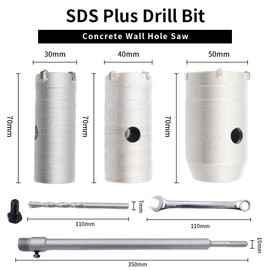 Concrete Drill 6PCS Set, LAIWEI Hole Cutter 30mm,40mm, 50mm. with SDS bit and 350mm Adapter, Hexagonal Spanner