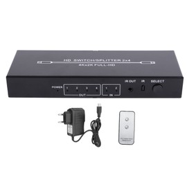 HD Multimedia Interface Splitter 2 in 4 Out 4K HD Switcher with Remote Control for Monitors TVs Projectors 100‑240V EU Plug