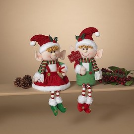 Gerson Company 16" H Plush Holiday Elf Shelf Sitter, 2 Asst