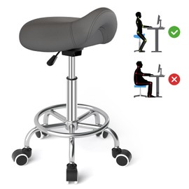 YEEZEE Saddle Stool Ergonomic- Comfortable Rolling Saddle Stool with Wide Thick Saddle Seat Padding, Swivel Adjustable Saddle Chair with Wheels and Ring Pedal for Medical Massage Salon (Grey)