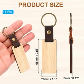 PATIKIL Rectangle Wooden Keychain Blank, 6Pcs Unfinished Wooden Blanks Wood Key Chain Bulk for Pet Tags DIY Gift Crafts, Brown