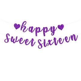 Happy Sweet 16 Banner,Happy 16th Birthday Decorations,Purple Glitter Sweet 16 Party Decorations For Boys Girls Happy 16th Birthday Decorations,16 Year Old Girl Birthday Decorations,Sweet 16 Decorations