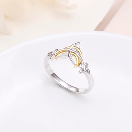 S925 Sterling Silver Ring Celtic Knot Rings for Women Golden Moon Ring Adjustable Celtic Jewelry Gift for Girls