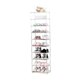 Jucaifu Stackable Small Shoe Rack, Entryway, Hallway and Closet Space Saving Storage and Organization (10-Tier, Green)