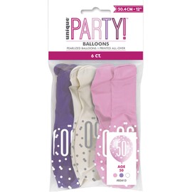 Vibrant 50th Glitz Petal Pink, Spring Lavender & White Latex Balloons (30cm) - Perfect for Birthday, Party Decor & More - 6ct