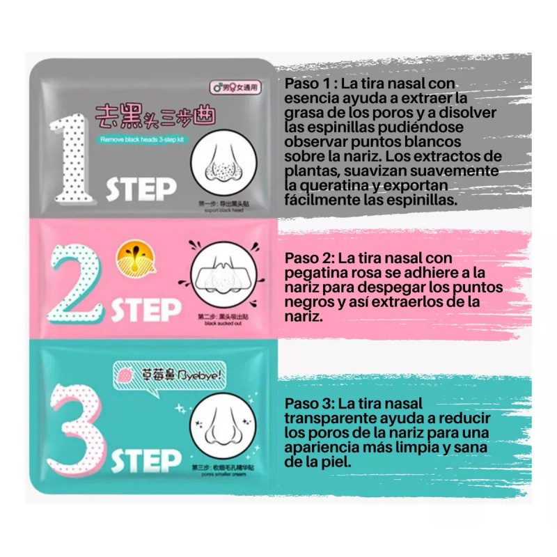 Mafab Bioaqua 3 Pasos Rosa Remueve Puntos Negros Tiras Nasales