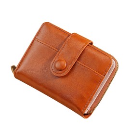 Women's wallet with 5 card slots and zipper - PU wallet compact large coin compartment multifunctional travel wallet for women, lightweight design (Brown)