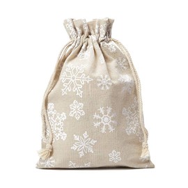 10 linen bags, linen bags with snowflake motif and cotton cord to close, Advent calendar, gift wrapping, Christmas bag, snow (30x20 cm)