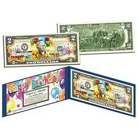 Happy Birthday Uncirculated Two Dollar Bill Special Edition Collectible Display Holder and Certificate