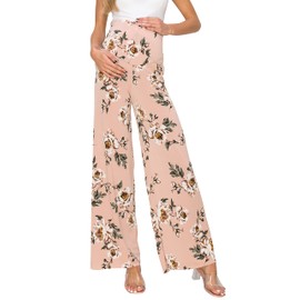 My Bump Women's Maternity Casual Bohemian Damask Palazzo Pants W/Tummy Control(Blush NPBQ, XL)