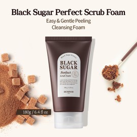 SKINFOOD Black Sugar Perfect Scrub Foam 180g - Detoxifying Pore Scrubs & Exfoliator Soft & Rich Bubble Facial Foam Cleanser, Removes Dead Skin Cells - Exfoliating Skincare for Men & Women (6.35 oz) | SKIN FOOD since 1957