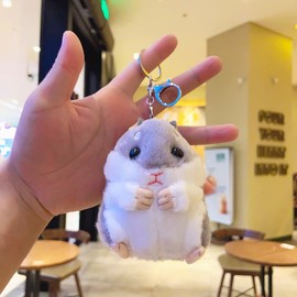 Gammaeon Plush Keychain, Cute Hamster Keyring Plush Pendant Handbag Charm Keychain Bag Accessory, Gray Car Keychain, Keyrings and Keychains