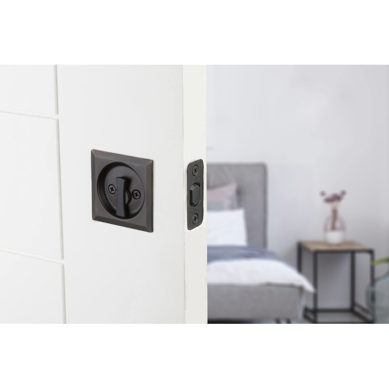Kwikset 335SQT-15 Square Privacy Pocket Door Lock Satin Nickel Finish