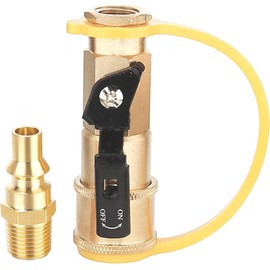 GRILLJOB 1/4" RV Propane Quick Connect Adapter for Propane Hose, Shutoff Valve and Full Flow Plug, LP or Natural Gas 1/4" Quick Connect Disconnect Kit - 100% Solid Brass