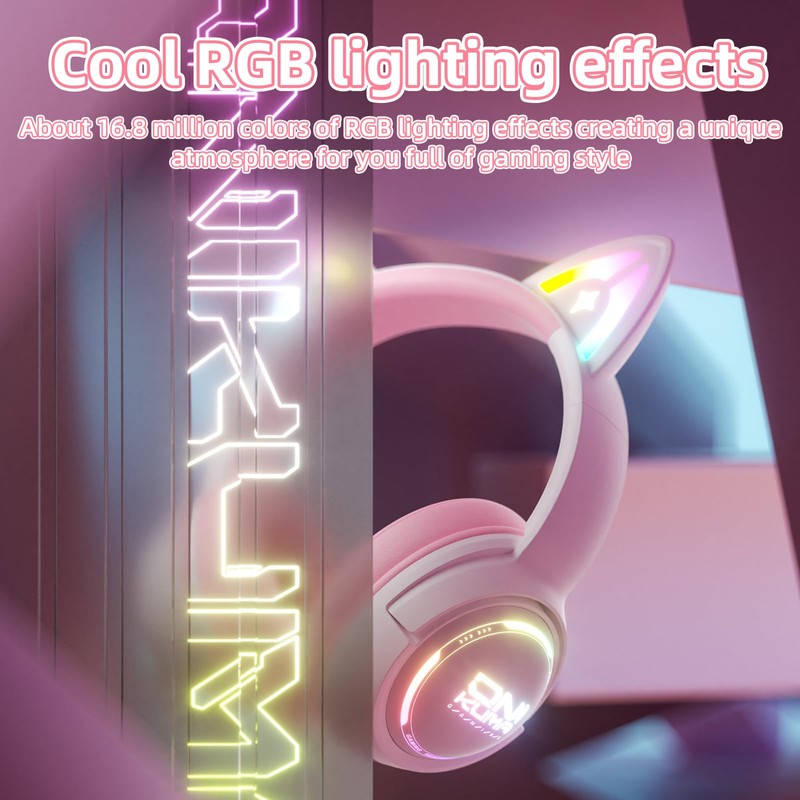 Wireless Cat Ear Headphones with RGB Lights – Tri-Mode Gaming