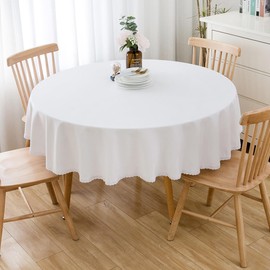 BHOMTY Round tablecloth made of cotton linen, machine washable, white, diameter 100 cm. Suitable for round tables with a diameter of 50-60 cm